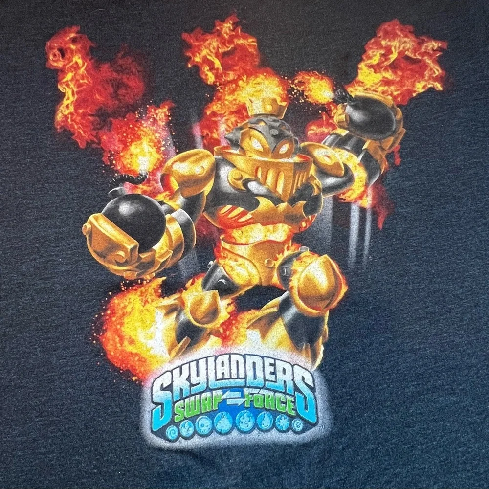 Skylanders Swap Force Blast Zone Black Blue Heather Short Sleeve Tee Youth XL